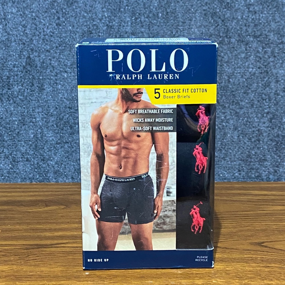 Polo Ralph Lauren Mens S Classic Fit Boxer Briefs Black Tagless 5 Pack NCBBP5